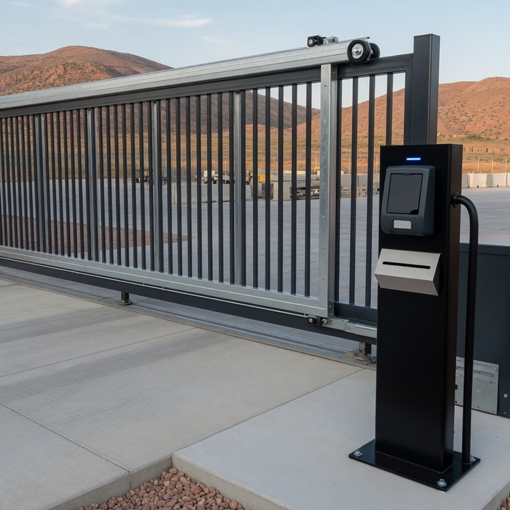 Commercial card reader at a secure gate entrance