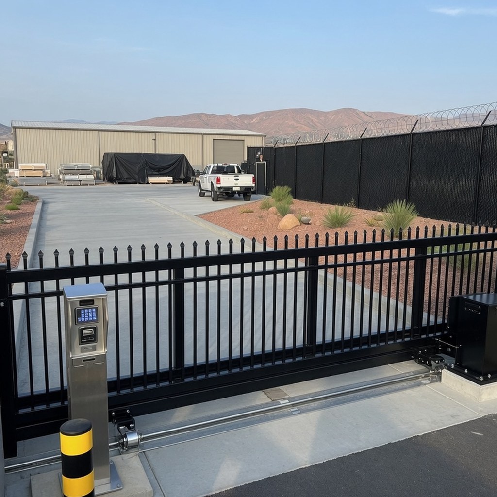 Access controlled gate entrance with keypad and automatic gate