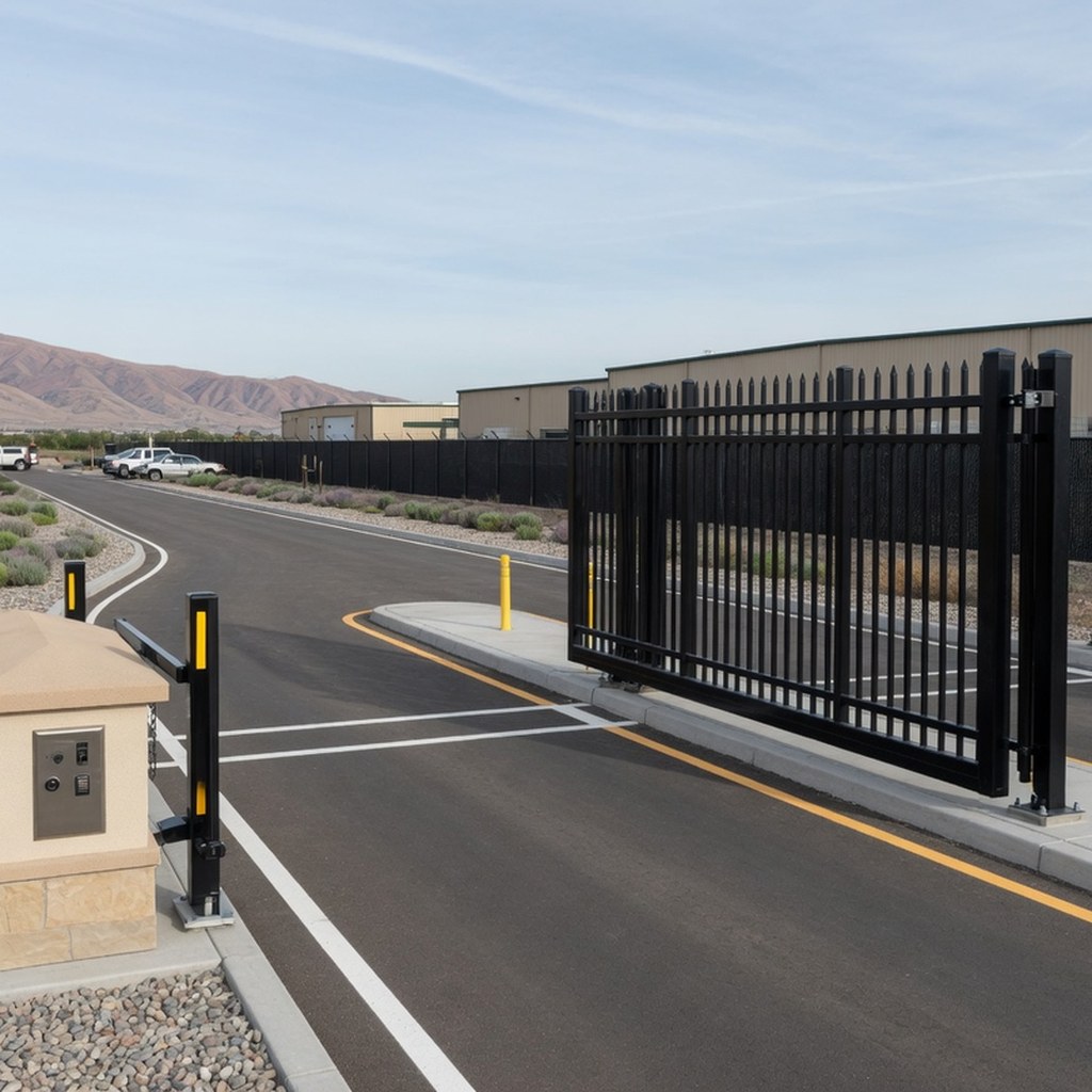 Access controlled vehicle lane with gate and pedestal
