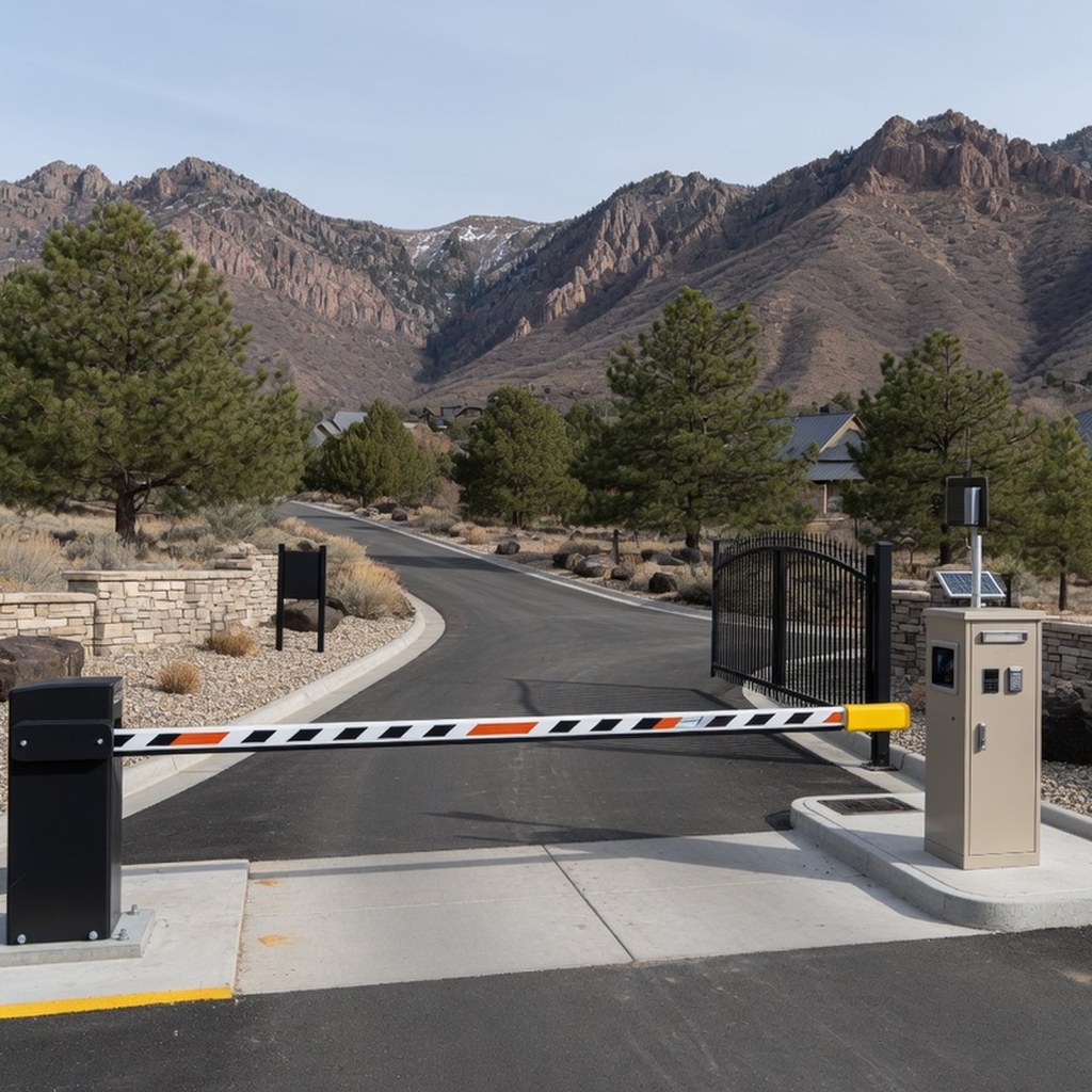 Barrier arm at a private HOA road entrance