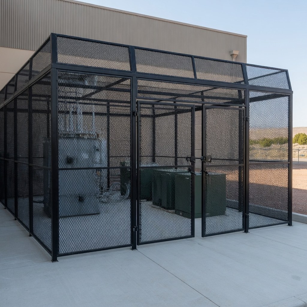 Outdoor utility yard security cage