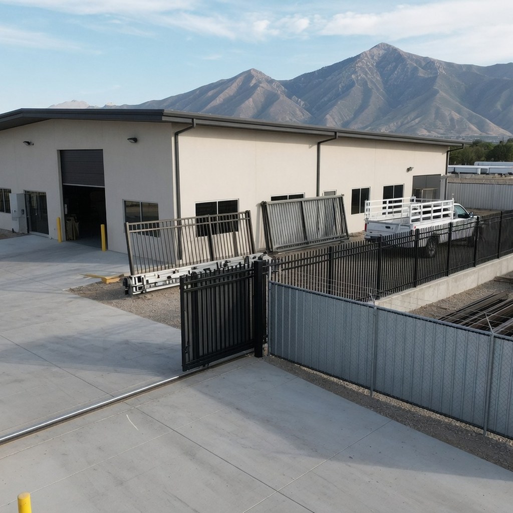 Clean gate company office and yard exterior