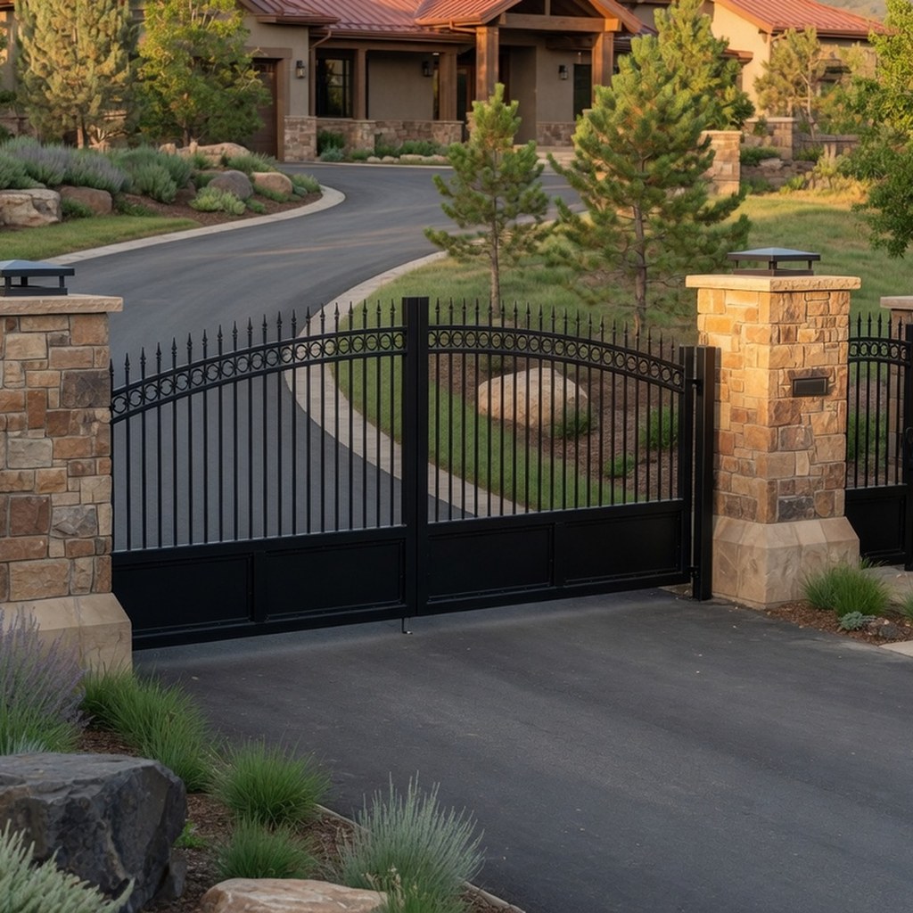 Premium driveway gate with stone columns