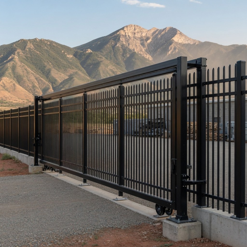 Long commercial perimeter fence