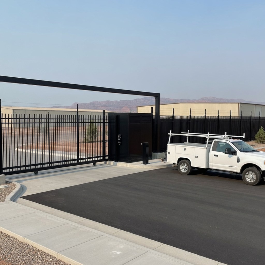 Service truck at a finished gate entrance