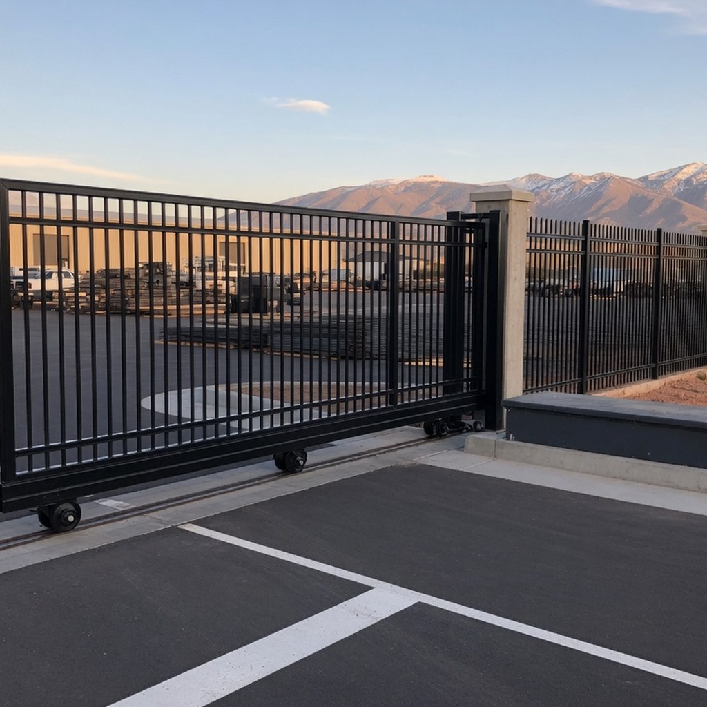 Commercial sliding gate at a secure property entrance